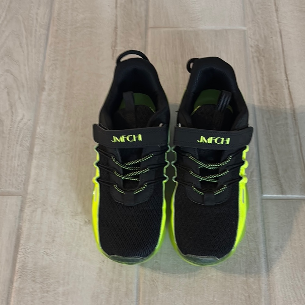 Kids Black and Neon Green Sneakers
